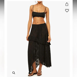 WeWoreWhat Black Lace Ruffle Bralette Skirt Set NWT Small